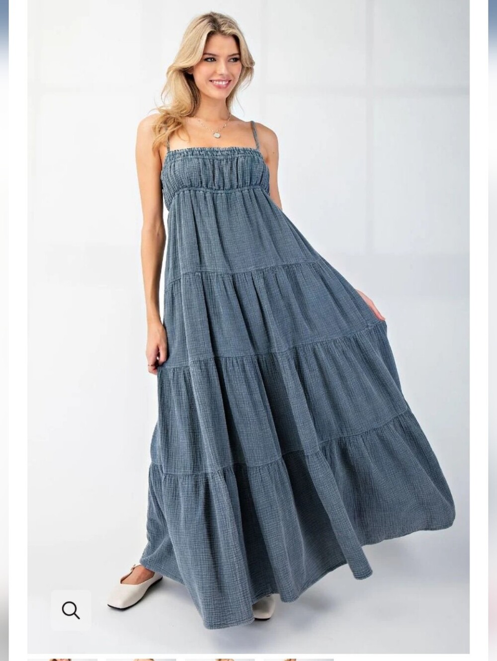 Easel Washed Denim Maxi Dress Cotton Gauze L NWT